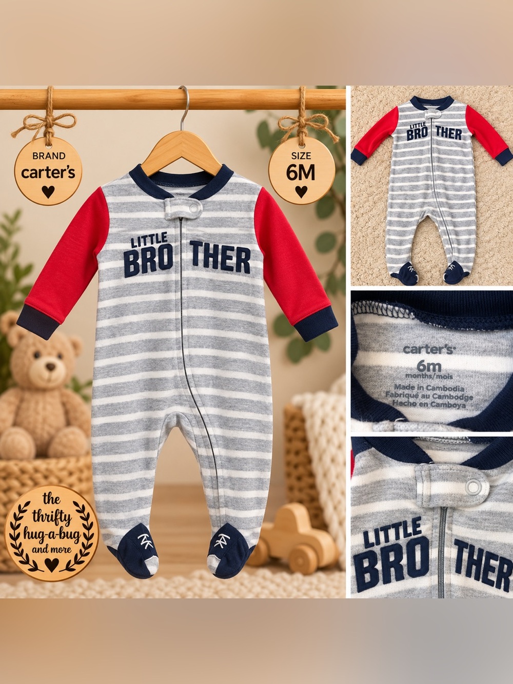 Carter’s Baby Boy Little Brother Footed Zip Sleeper 6M